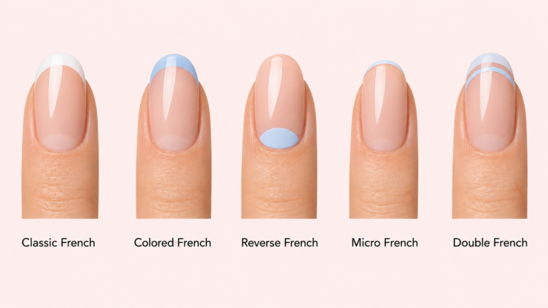 French tip nails with classic, colored, reverse, micro, and double French styles