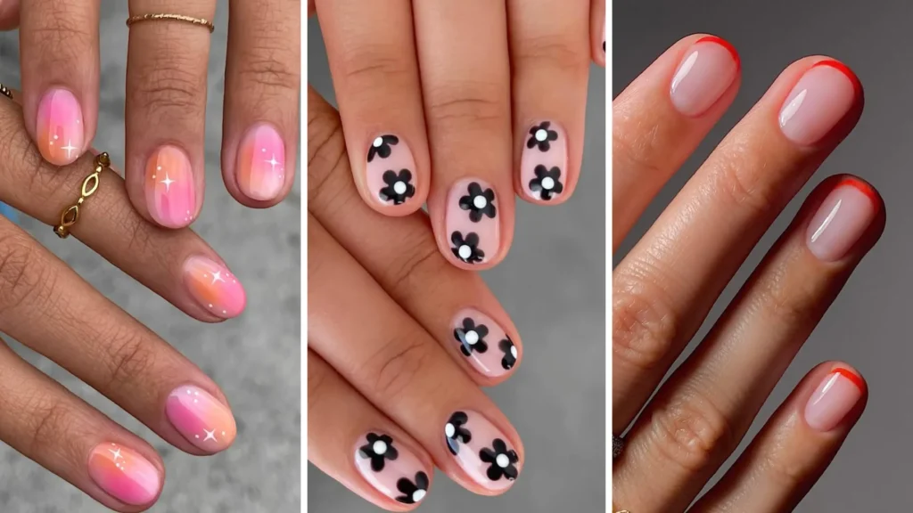 Short nails for summer with bright colors and simple nail art